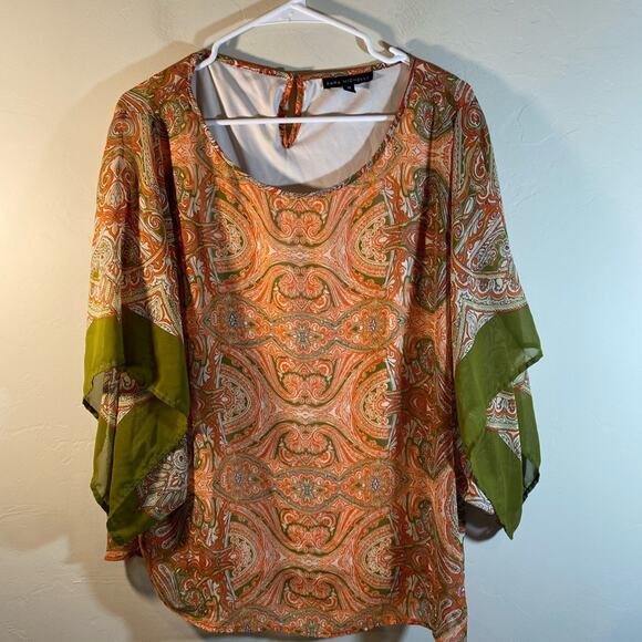 Sara Michelle Orange Green Top Size 1X - Picture 3 of 7